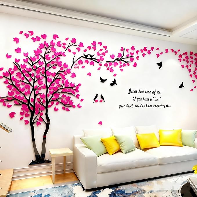 Family Tree Wall Decor Decals - DIY 3D Tree of Life Wall Art Large Decal Stickers Silver Decor Living Room Mural for Bedroom Hallway Home TV Background (Rose Left,M-98X51in) by guangmu