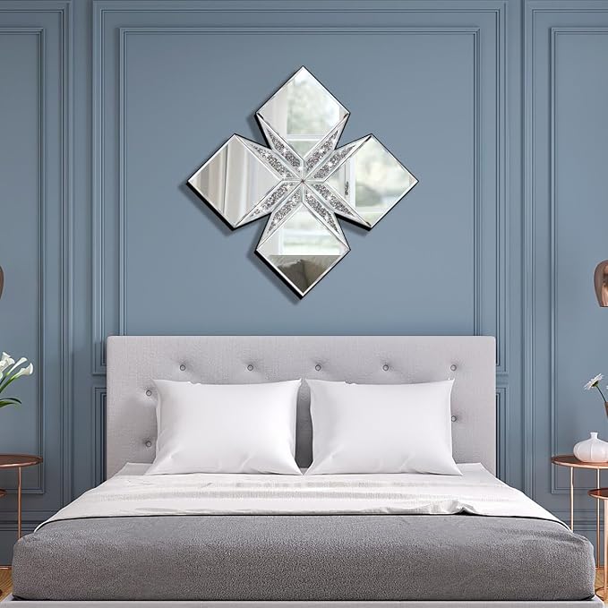 Crushed Diamond Decorative Mirror 22.25x22.25” Diamond Shape Glass Wall Mirror for Home Decoration, Exquisite Accent Wall Decor - Image 5