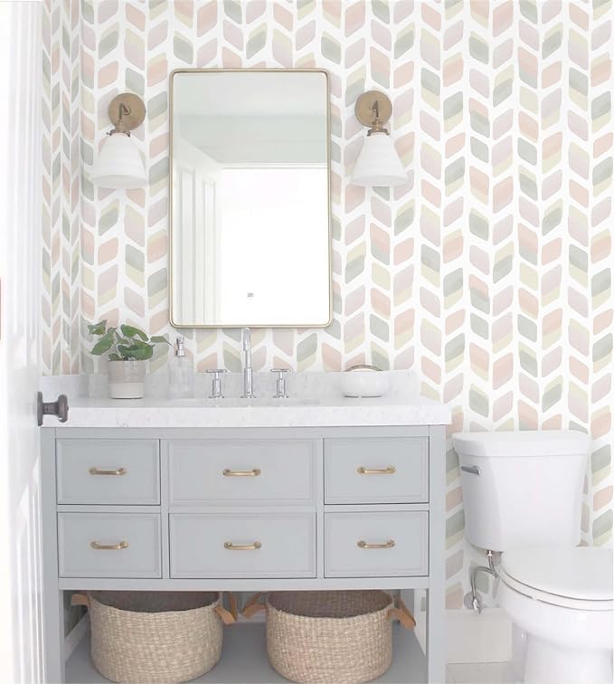 17.3in X32.8ft Boho Peel and Stick Wallpaper Pink Checkered Contact Paper Neutral Geometric Wall Paper Modern Self Adhesive Removable Wallpaper for Bathroom Kitchen Cabinet Waterproof Vinyl Roll - Image 3