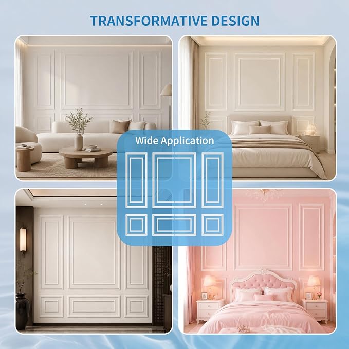 6 Set Peel and Stick Wall Molding Kit，Pre-Cut Bilinear Frame Panels | Premade Wainscoting Panels for Interior Wall Decor，Ready-to-Assemble Glue-On Wall Trim for Living Room Bedroom Corridor - Image 7