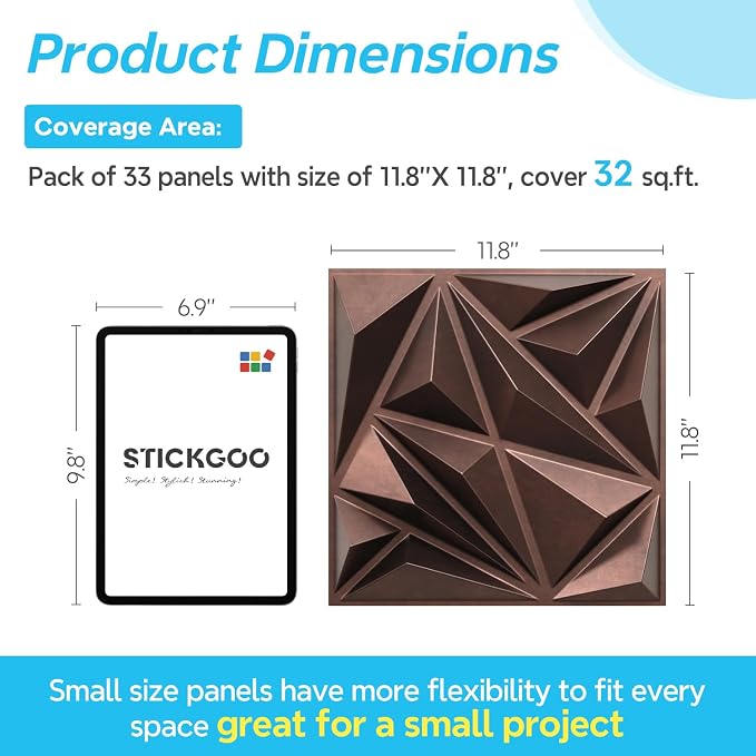 STICKGOO Diamond Wall Panels, Antique Copper, 12''x12'', 33 Pack | Accent Wall Panels for Interior Wall Decor, Living Room, Bedroom, TV Background, Office, Cover 32 Sq.Ft - Image 6