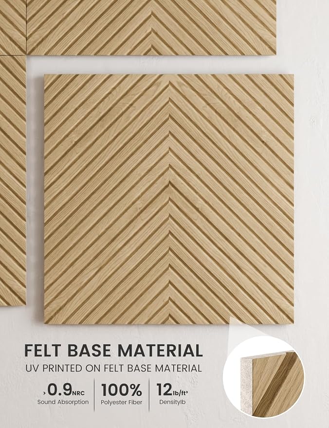 Fluxynara 6-Pack Large Felt Bulletin Board, Natural Oak Pyramid | 70.87" x 47.24" Cork Board Alternative, Acoustic Wall Panels with 60 Adhesive Tabs for Recording Studios and Home Offices - Image 3