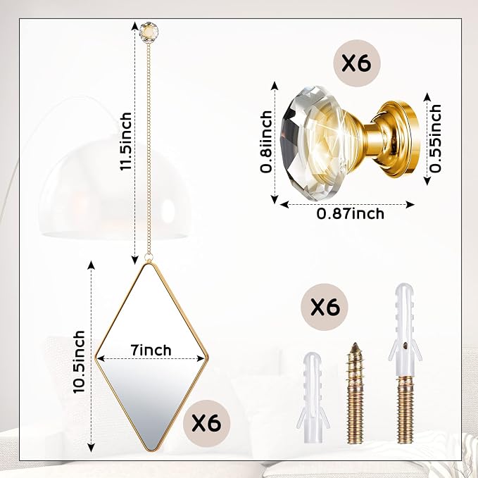 Suzile Diamond Wall Mirror Set with Hanging Diamond Handle Chain, Gold - Image 2