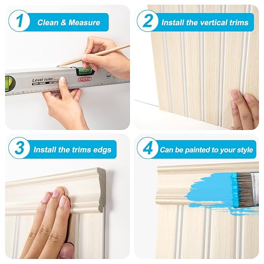 Art3d Beadboard Wainscoting Wall Panel Kit, 37.8 x 9.84 Inch, White Ash | 12-Piece Panels + 4 Edge Trims, 31 Sq.Ft. Coverage, Lightweight, Water-Resistant, Easy to Trim, for Living Room, Bedroom - Image 8