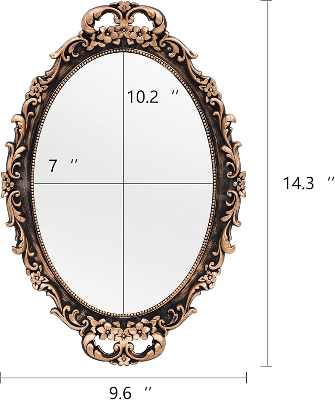 Tstarer Vintage Decorative Gold Framed Mirror, Wall Hanging Mirrors & Tabletop Tray for Bedroom Living Room Dresser Decor, Oval- 9.6" W x 14.3" L (Bronze) - Image 2