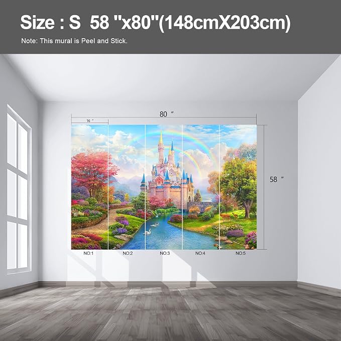 Castle wall murals Peel and Stick self Adhesive Wallpaper for Bedroom Nursery Room - 58"x80" - Image 2