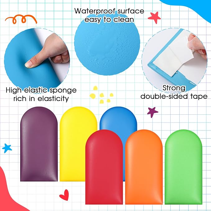 Jetec 12 Pcs Kids Wall Padding Panels, 1.18 Inch Thick Foam Wall Protector, 15.75 x 7.87 Inch Soft 3D Rainbow Safety Panels for Nursery & Playroom - Image 4