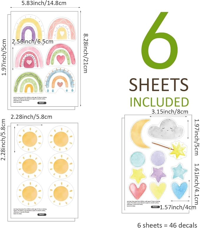 Boho Wall Stickers Kids Room Decor Girls Nursery Removable Wall Decals Bedroom Vinyl Murals DIY Cute Decorations 6 Sheets - Image 5