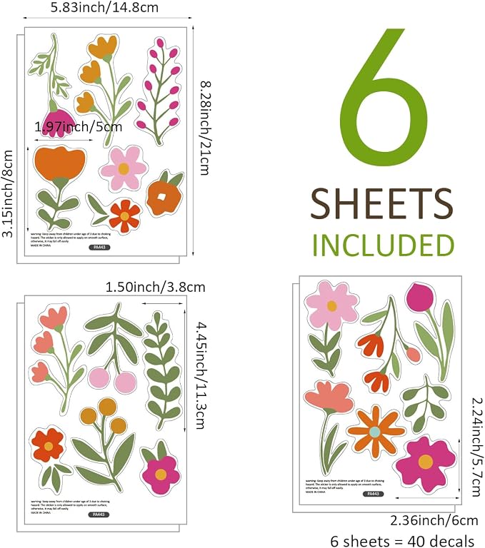 Boho Wall Stickers Girls Bedroom Removable Wall Decals Nursery Kids Room Decor Vinyl Murals DIY Cute Decorations 6 Sheets - Image 5