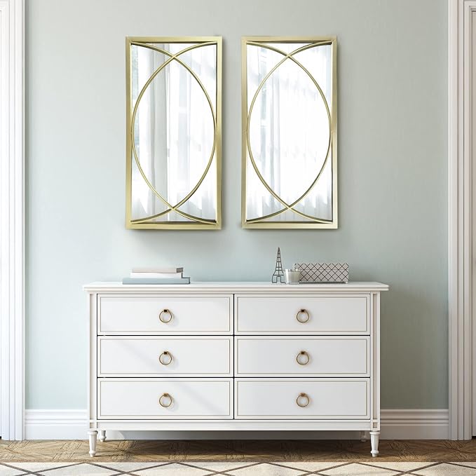 Gold Rectangle Wall Mirror with Metal Frame,Decorative Wall Mirror Set,Hanging Mirrors for Living Room Bedroom Bathroom Entryway,Pack of 2 16"X32" by WAMIRRO