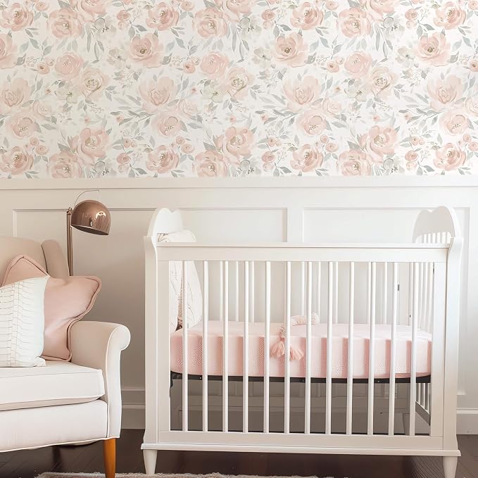 Ismoon Pink Floral Peel Stick Wallpaper Boho Watercolor Stick on Wall Paper | 17.3x393in Watercolor Contact Paper for Cabinet Removable Self Adhesive Vinyl Wallpaper for Girl Bedroom Accent Wall Decor - Image 5
