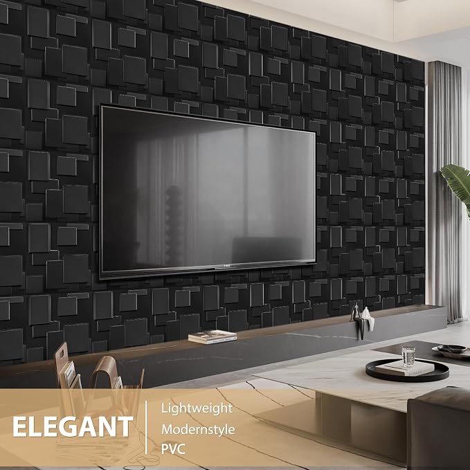Heikki 30 Pack 3D Wall Panel for Interior Wall Décor, PVC Flower Textured Wall Panels for Living Room Bedroom Hotel Office, 11.8"x11.8", Double-Sided Tape (Black-YJ) - Image 5