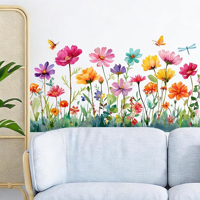Floral Wall Decals Stickers, Watercolor Flower Botanical Wall Art Peel and Stick, Removable Vinyl Wall Decor for Bedroom, Living Room, Office, Home Decoration - Image 5