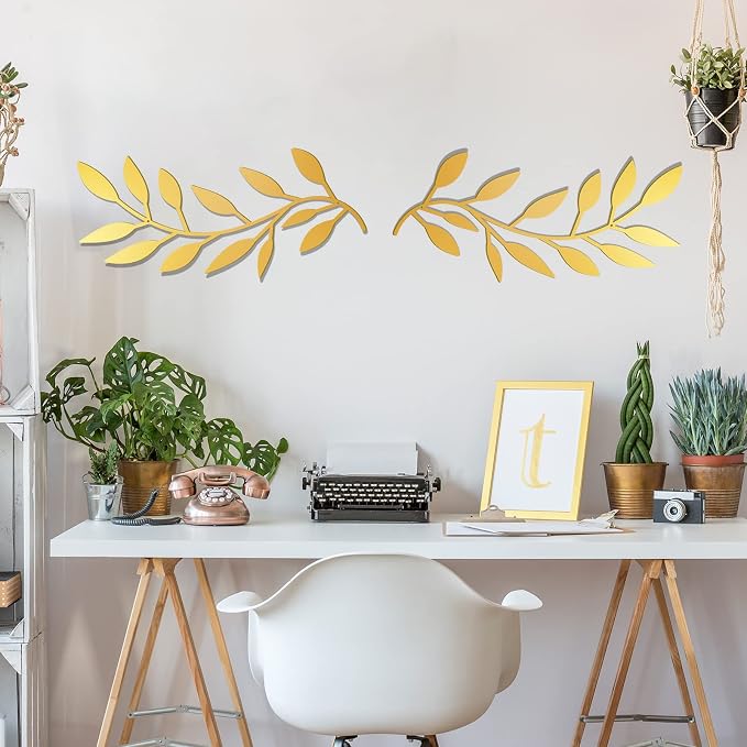Zhengmy 2 Pcs Metal Leaf Wall Art Vine Branch Decor,Gold | Olive Branch Metal Decor for Living Room Hallway, Symmetrical Leaf Pair for Doorway Entryway, Lightweight Hanging Art Design - Image 4
