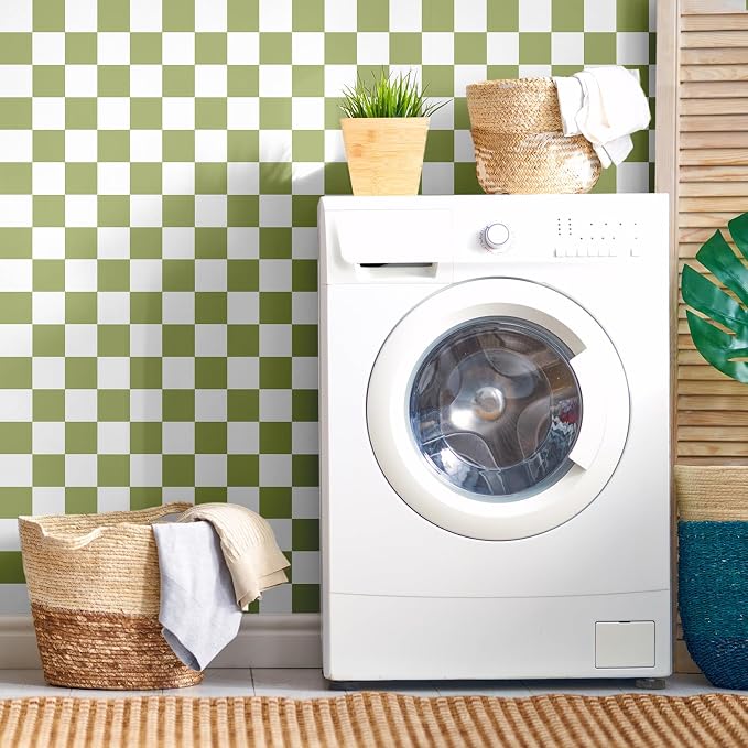 Drydiet Light Green Checkered Peel and Stick Wallpaper 15.75'' X 118" | Plaid Funky Checkered Contact Paper, Waterproof Contact Wallpaper, Vintage Gingham Decor for Room Bathroom Cabinet, Trendy - Image 3