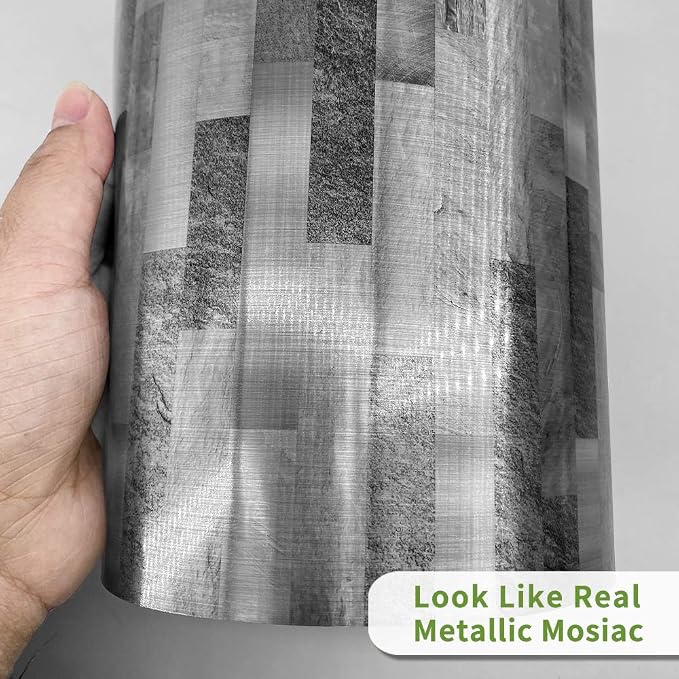 25 Pcs Self-Adhesive Tile Transfer, Peel and Stick Tile Decal, Water-Proof Backsplash Wall Tile Sticker for Kitchen Bathroom Decor, Gray Brick Metal Marble, 4x4inch - Image 3