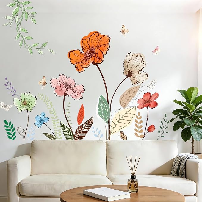 Flower Wall Decals Large Boho Wall Stickers - Wildflower Floral Spring Wall Art Decals Wall Decor Peel and Stick for Living Room Bedroom TV Wall - Image 7
