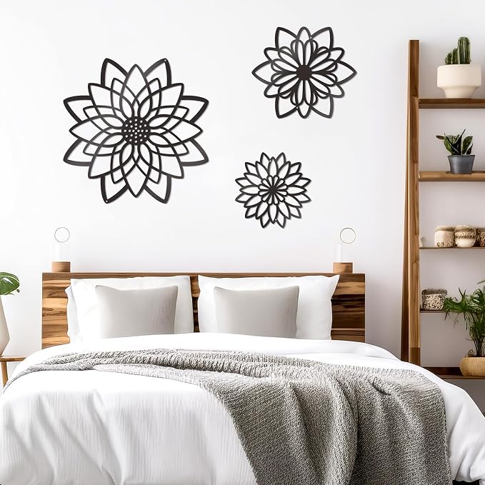 Zzbakress 3 Pcs Metal Flowers Wall Art Bathroom Wall Decor(Black Concise) | Farmhouse Flower Bathroom Decor Wall Decorations For Bathroom, Living Room, Office, Kitchen, Hallway And Outdoor - Image 5