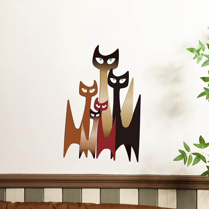 Wesiti Metal Cat Wall Art Decor Iron Sculpture Retro Mid Century | 5 Cat Silhouettes Design, Wall Decor for Cat Lovers Living Room Bedroom Office, 10.6 X 15.7 Inches Iron - Image 3