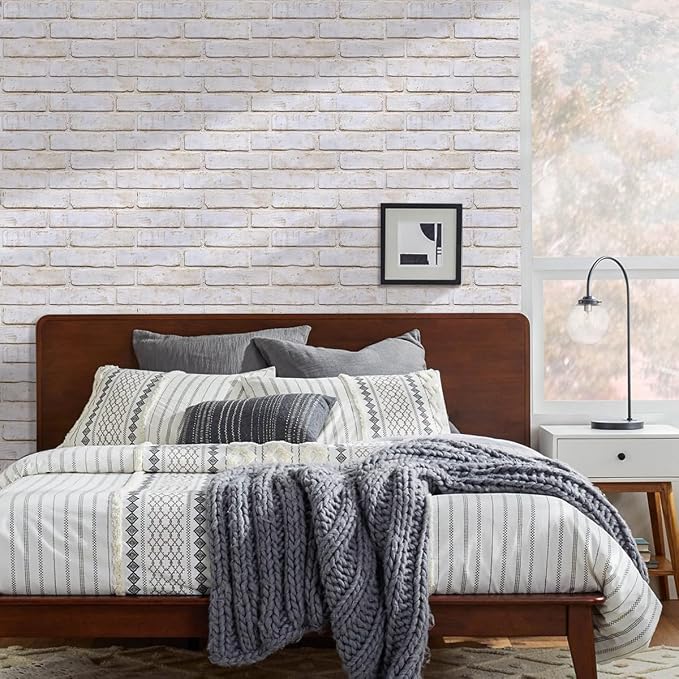 Commomy 3D Faux Brick Wall Panels Peel and Stick - 10pcs 15.74" x 11.8" | Ultralight Thin PVC Fake Brick Wallpaper Tiles Wall Covering for Home Office,Living Room Quick DIY Wall Decor(12.92 sq.ft) - Image 3