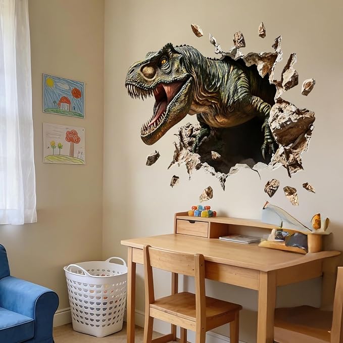 Large Dinosaur Wall Decals Dino Wall Stickers Peel and Stick Wall Art Decals for Boys Room Baby Nursery Kids Bedroom Wall Decor Art (Grey) - Image 6