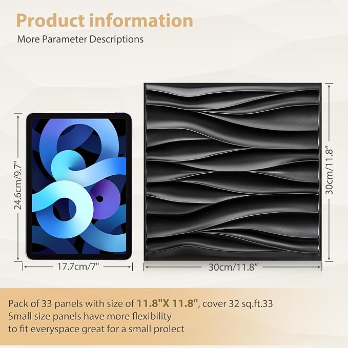 Heikki 30 Pack 3D Wall Panel for Interior Wall Décor, PVC Flower Textured Wall Panels for Living Room Bedroom Hotel Office, 11.8"x11.8", Double-Sided Tape (Black-YZ) - Image 4