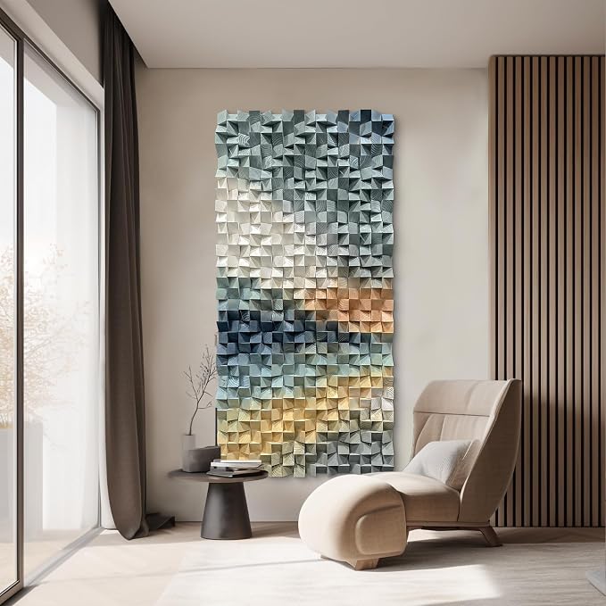 LIUZEYUE Large Abstract Wood Wall Art Featuring Large-Scale Pine Relief | textured pine wall art; smoky navy and sand, deep carved texture; corporate reception blank-wall focal point; 35.4 x 70.9 in - Image 8