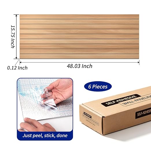 Art3dwallpanels 6-Pack Peel and Stick Wood Panels for Wall PVC, Oak | Self-Adhesive Slat Wall Panels, PVC Thick, 48 x 16 in, 3D Wood Grain Wallpaper, for Walls and Ceilings, Packed in Long Boxes - Image 3