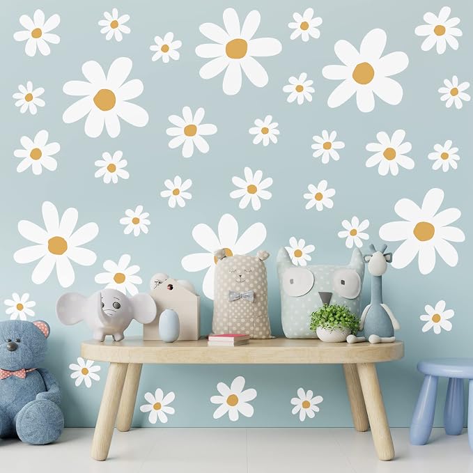 TaoBary 12 Sheet White Daisy Wall Sticker Decal Large Flower Wall Decal | Removable Flower Wall Sticker, Big Floral Decal, Daisy Bedroom Room Decor, Peel and Stick, Nursery Home Wall Decor - Image 7