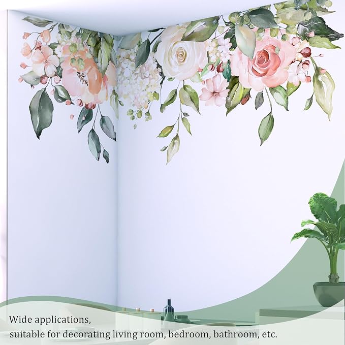 Flowers Leaves Wall Decals Peel and Stick, Large Floral Flowers Wall Stickers, Removable Vine Home Decor Art for Bedroom Living Room Classroom Office - Image 6