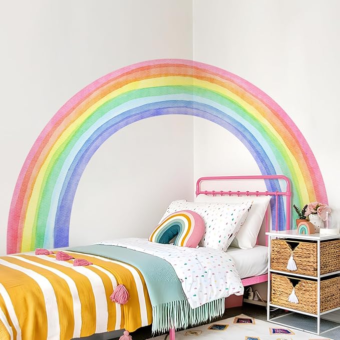 83"x43" Large Rainbow Wall Stickers, Mural Watercolor Half Rainbow Wall Decals Peel and Stick Vinyl Wall Art Decor for Girls Bedroom Kids Nursery Living Room Playroom Toddler - Image 2