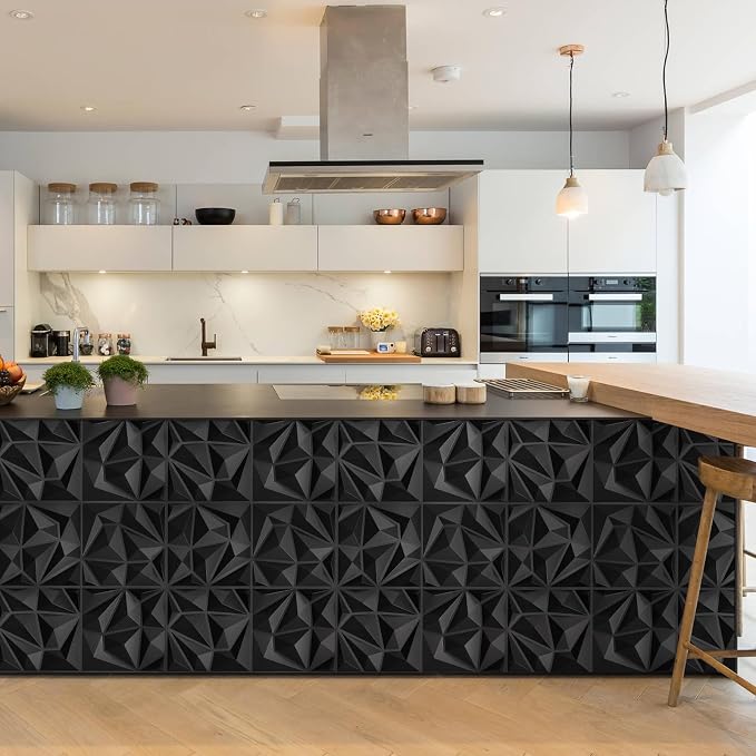 LEVOWAY 33 Pack Decorative 3D Wall Panels for Interior Wall Decor | 12''x12'' Black Diamond Design Accent Wall Panles for Living Room,TV Wall Background,Bedroom - Image 4