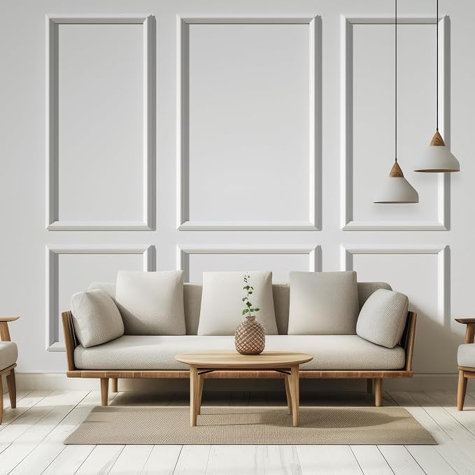 NeatiEase Peel and Stick Wall Molding Kit 6-Frame Pre-Made, Ready-to-Assemble Wall Moulding Panel Frame, Self-Adhesive Wainscoting Panels Wall Trim for Interior Walls Home Decor (50"x40",50"x20") by NeatiEase