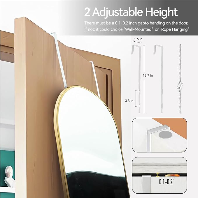 57x16" Full Length Mirror Floor Stand,Over the Door,Wall Mounted Gold - Image 7