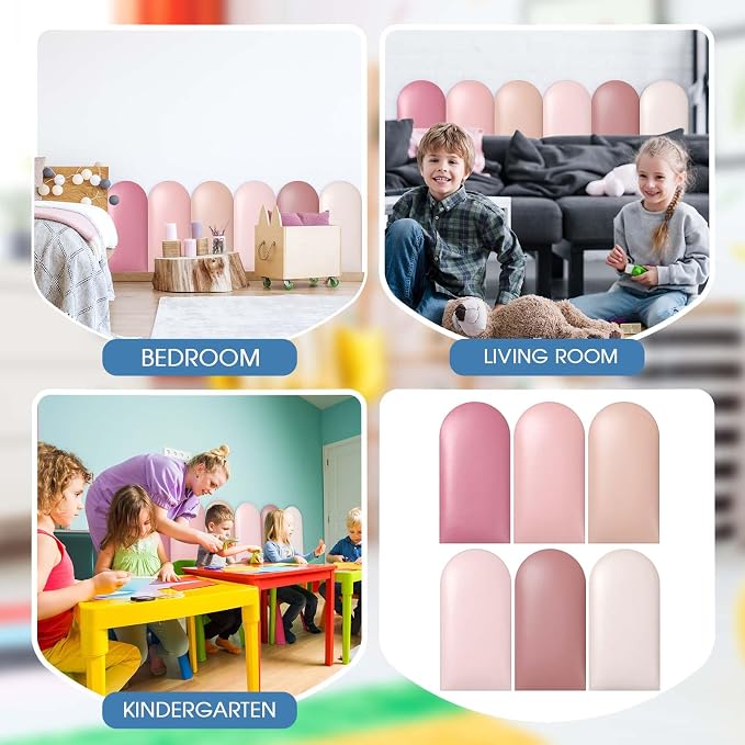 Jetec 6 Pcs Kids Wall Padding Panels, 1.18 Inch Thick Foam Wall Protector, 15.75 x 7.87 Inch Soft 3D Pink Safety Panels for Nursery & Playroom - Image 5