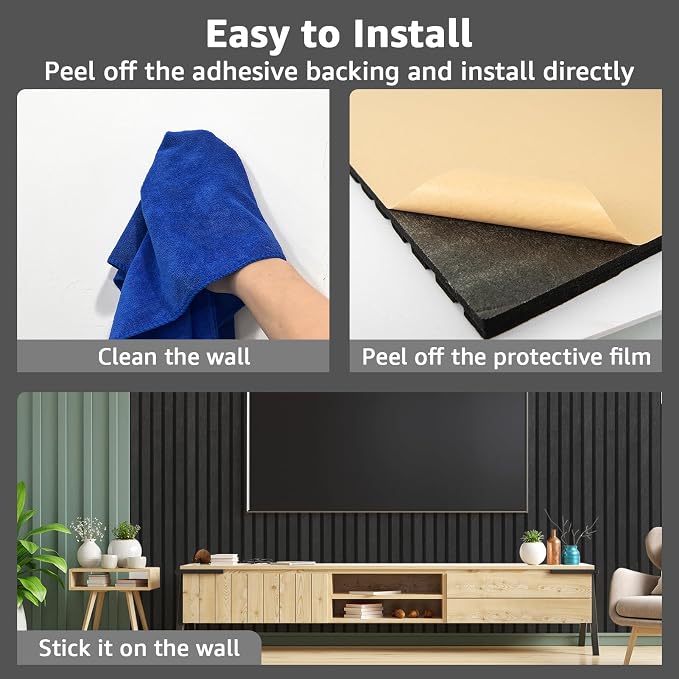 Art3dwallpanels Acoustic Panels, 48" X 24" X 0.71", Black, 5 Pack | Soundproof Wall Panels, Self Adhesive, High Density Sound Absorbing, Acoustic Treatment for Recording Studio, Office - Image 7