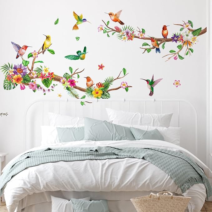 Zonon 6 Pcs Flower Wall Decals Peel and Stick Sticker, Hummingbirds | Vinyl Removable Wall Stickers & Murals, Hummingbirds Wall Decals, Wildflower Decor for Bedroom, Living Room, Nursery - Image 2