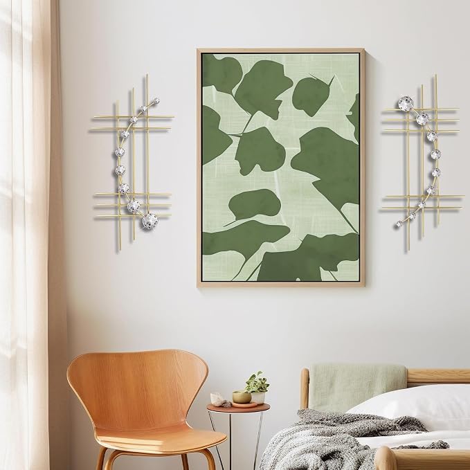 ZEXUIRU 2 Pcs Abstract Metal Art for Wall Decor Living Room Bedroom Bathroom Office Metal Bling Modern Geometric Hanging Vertical Small Iron Sculpture Plaque Pack -Gold 24in - Image 5