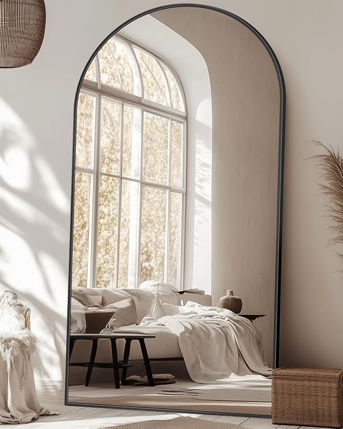 Antok Full Length Mirror, 78"x38" Floor Mirror with Stand, Black, Arched by AntokMirror