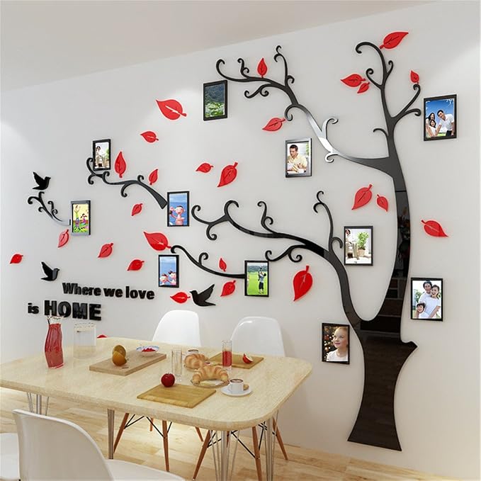 3D Tree Wall Stickers - DIY Photo Frame Tree Wall Decal Family Photo Frame Sticker Murals Wall Decor Living Room Bedroom TV Background Home Decorations (XL:109 * 79in,Red Left) by guangmu