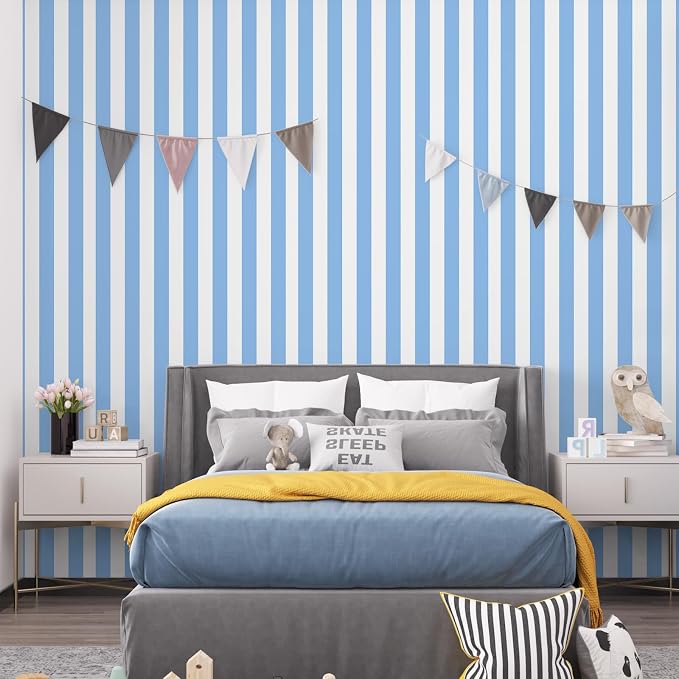 Blue and White Striped Wallpaper Peel and Stick Wallpaper Self-Adhesive Removable Waterproof Wall Paper for Walls Modern Vinyl Film 17.3”x120” - Image 6