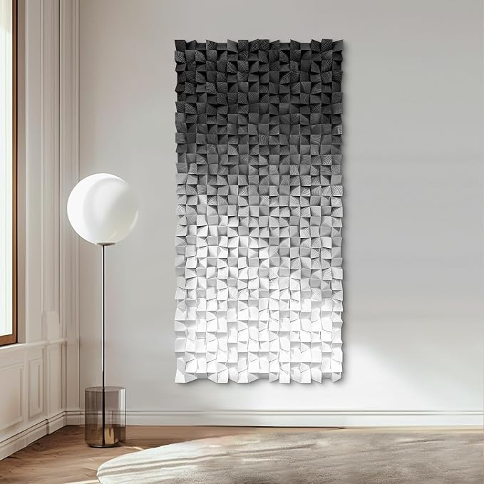 LIUZEYUE Oversized Textured Wood Wall Art, Mosaic Depth, Carved Decor | abstract wood wall art; dark gray and rust, multi-level pine surface; corporate entrance statement wall; 39.4 x 78.7 in - Image 5