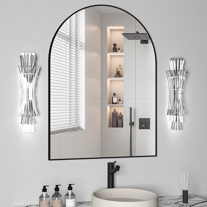 Arched Wall Mirror for Bathroom, 30"x40" Arched Mirror Wall Mounted Mirror with Metal Frame, Black Vanity Mirror Decor for Mantle, Bedroom, Entryway, Living Room by NEUWEABY