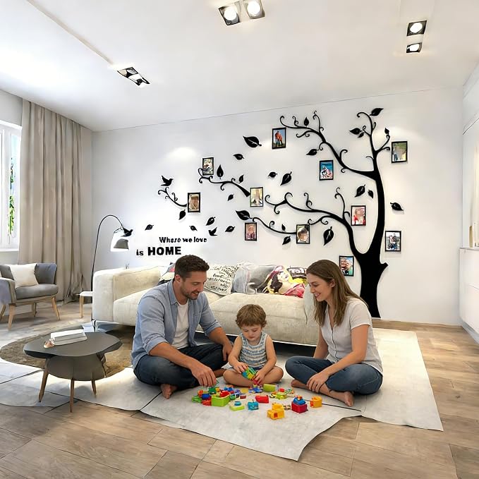 3D Tree Wall Stickers - DIY Photo Frame Tree Wall Decal Family Photo Frame Sticker Murals Wall Decor Living Room Bedroom TV Background Home Decorations (XL:109 * 79in,Black Left) - Image 3