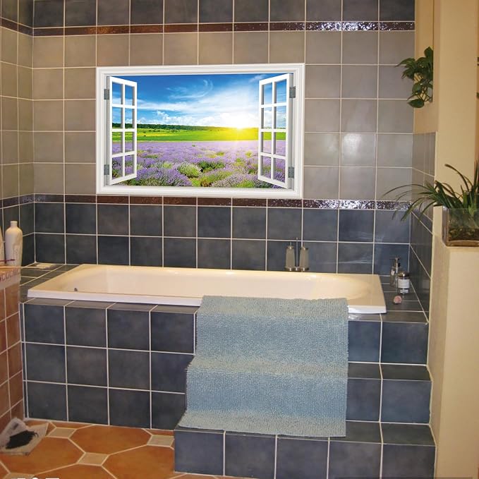 Fake Window Wall Decal- Summer Grassland Lavender Flower Open Wall Sticker | Faux Window Natural Scenery Landscape Mural｜Stick and Peel Wall Decals｜for Room Office Scene Decor｜48"x32",Set of 2 Sheets - Image 8
