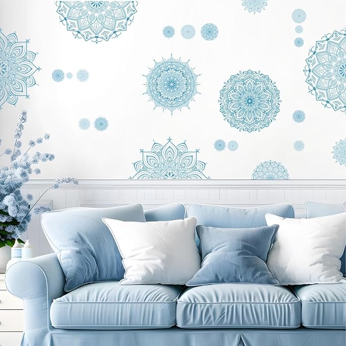 Blue Mandala Wall Stickers Mandala Decals for Windows Modern Wall Art Mural | Headboard vinyl decoration, lotus peel and stick stickers, removable self adhesive decal, for bedroom living room yoga room - Image 4