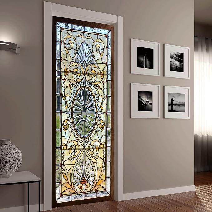 artfanke 3D Stained Glass Door Sticker Peel and Stick 33.5"x84.6"- Self-Adhesive Door Murals Wallpaper - Waterproof Wall Decal for Home Bedroom Decor (2 Sheets/Set) - Image 5