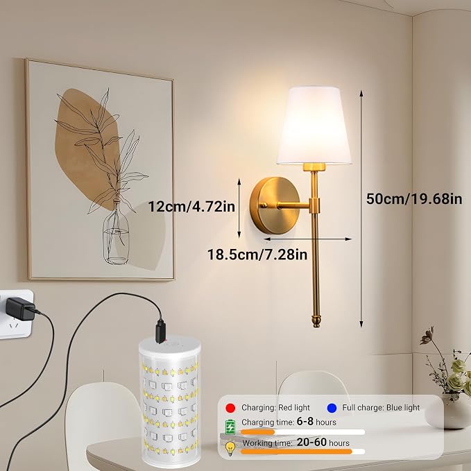 Nekhung Battery Operated Wall Sconce, Peel and Stick Sconces Set of 2 | Wireless Adhesive Stick On Wall Sconce, 10000mAh Rechargeable RGB Bulb with Remote, No Drill Wall Light for Bedroom Decor - Image 9
