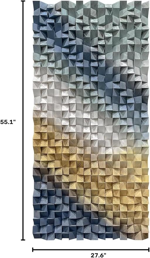 LIUZEYUE Layered Cube Relief, Large 3D Wood Wall Art, Large 3D Decor | textured wood wall art; slate blue and ivory, raised cube relief; living room tall-wall centerpiece; 27.6 x 55.1 in - Image 10