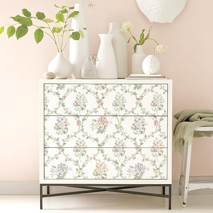Floral Peel and Stick Wallpaper Thicken for Bedroom 16.9in x 118in | Boho Botanical Contact Paper Green Floral Peel and Stick Wallpaper Removable Self Adhesive Waterproof for Bathroom Nursery - Image 7